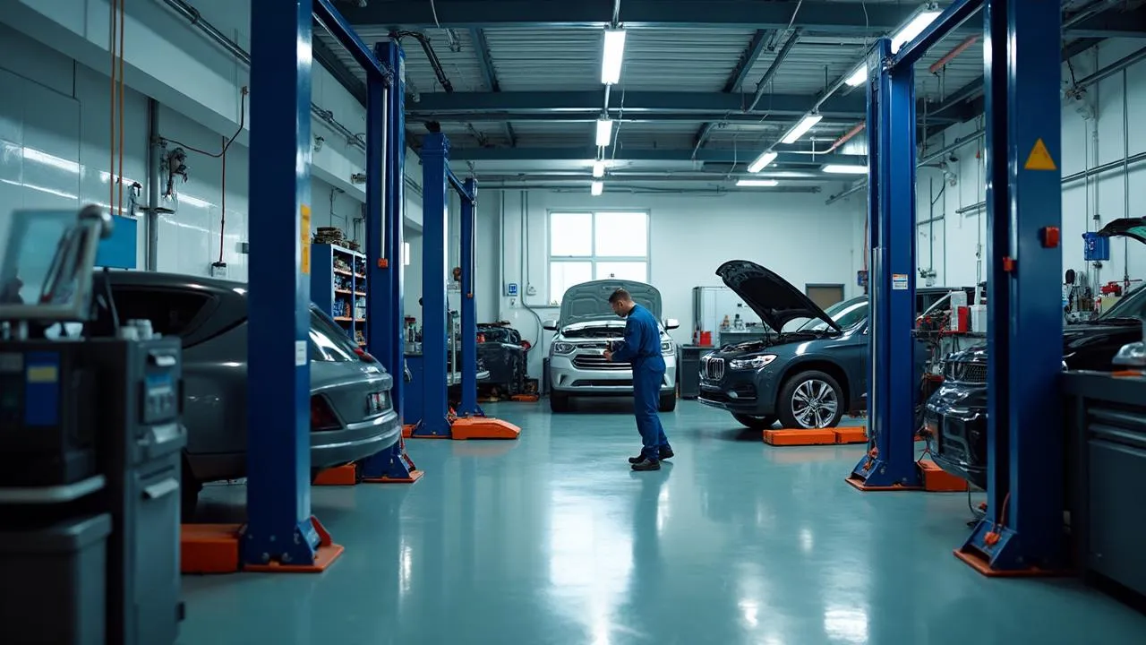 Professional auto repair shop with modern equipment