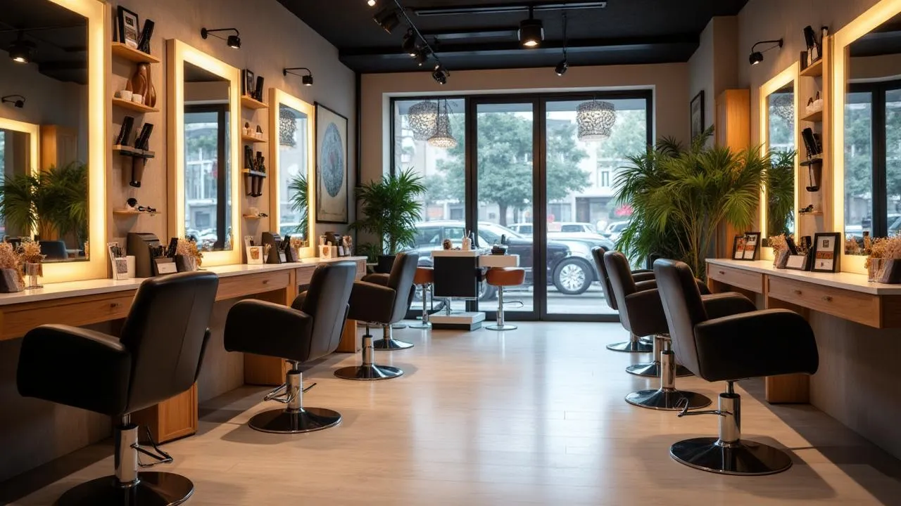 Modern beauty salon with elegant styling stations