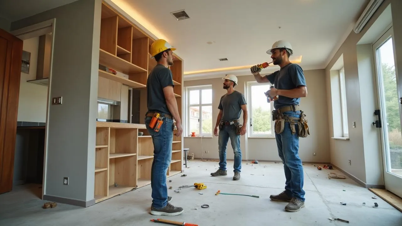 Professional contractors working on home remodeling project