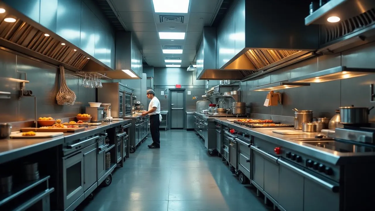 Modern restaurant kitchen with professional chef equipment